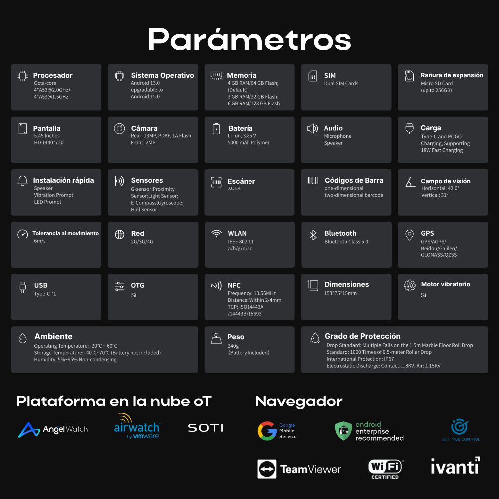 RANGER2 Terminal Móvil Industrial Android con Lector de Códigos de Barras