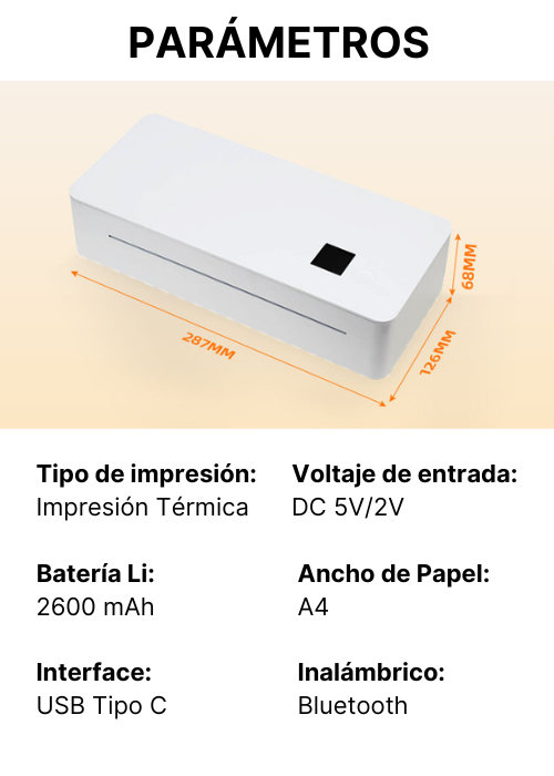 Impresora Portátil Térmica A4 - USB-C y Bluetooth