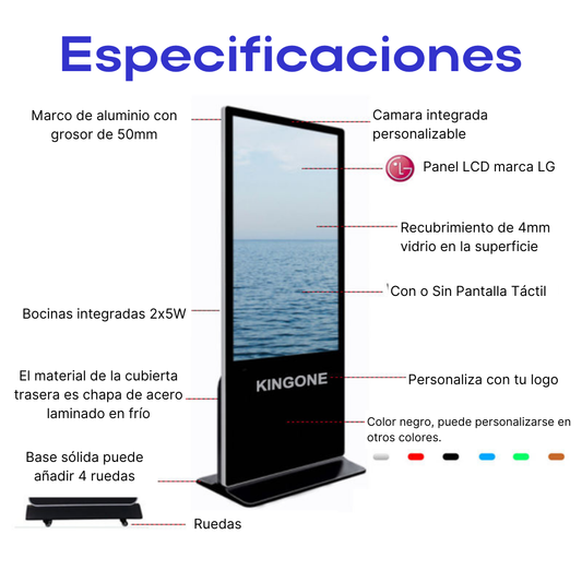 KINGONE 55 Kiosco Interactivo de Interior LCD Tótem de Señalización Soporte de Suelo Pantalla Táctil Tablero de Publicidad Digital