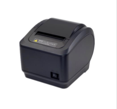 Imagen de la Impresora de Recibos Térmica de 80mm de Alta Velocidad en color negro donde se observa el botón de encendido en un fondo verde