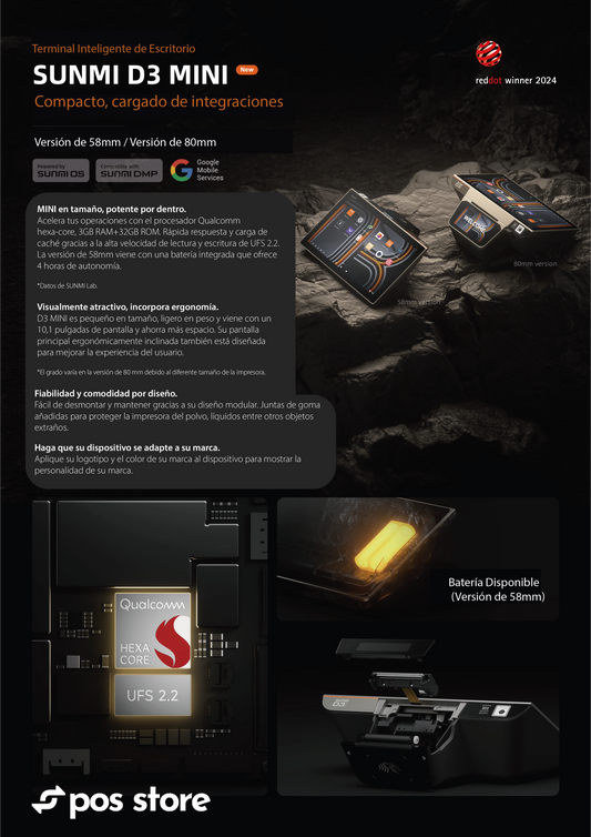 POS Android 13 Sunmi D3 Mini Pantalla Dual