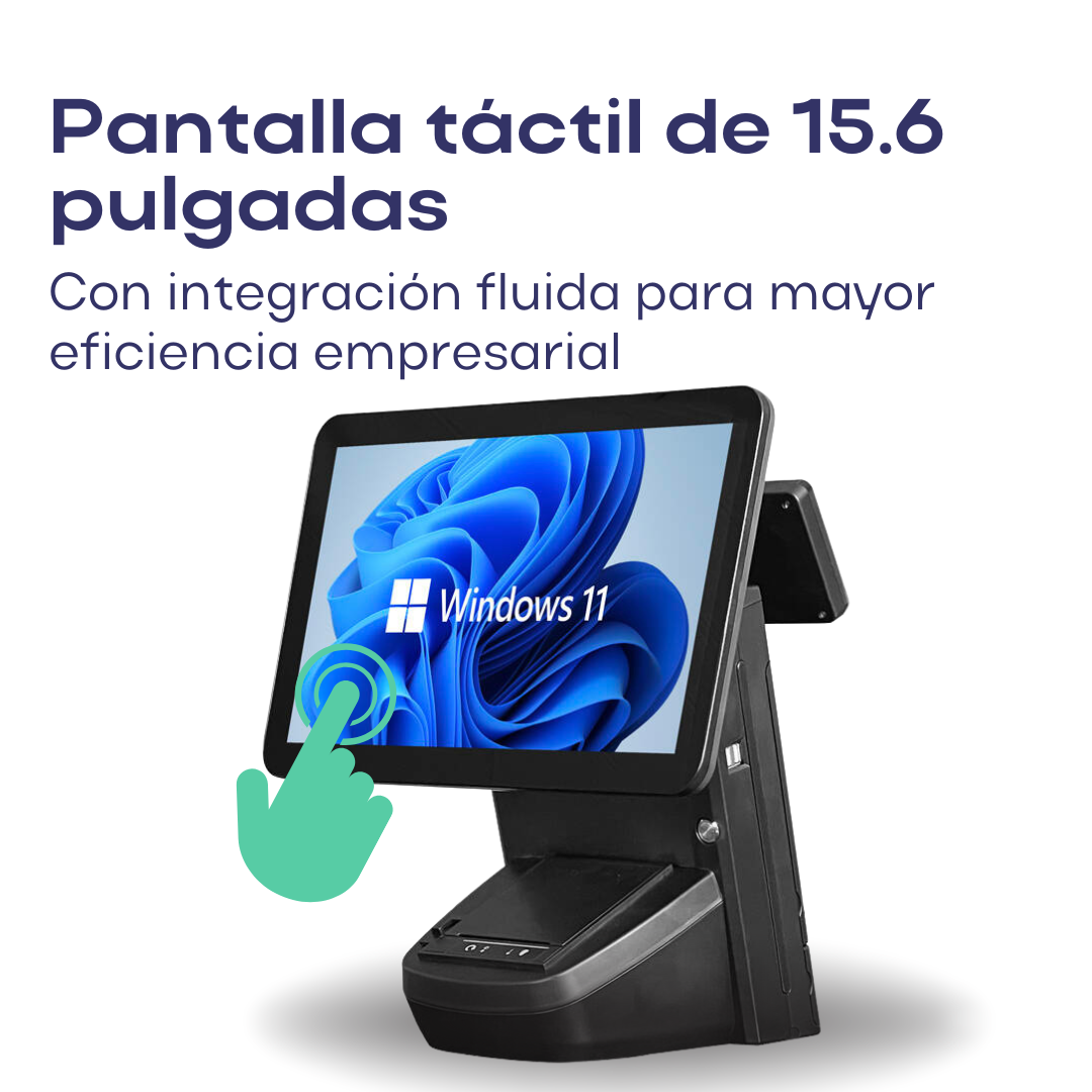 Punto de Venta Todo en Uno con Pantalla táctil de 15.6'''. Sistema Operativo Windows 11 y un procesador i5 con Impresora térmica 58mm de recibos, WIFI, 4GB de RAM y 64GB de ROM.