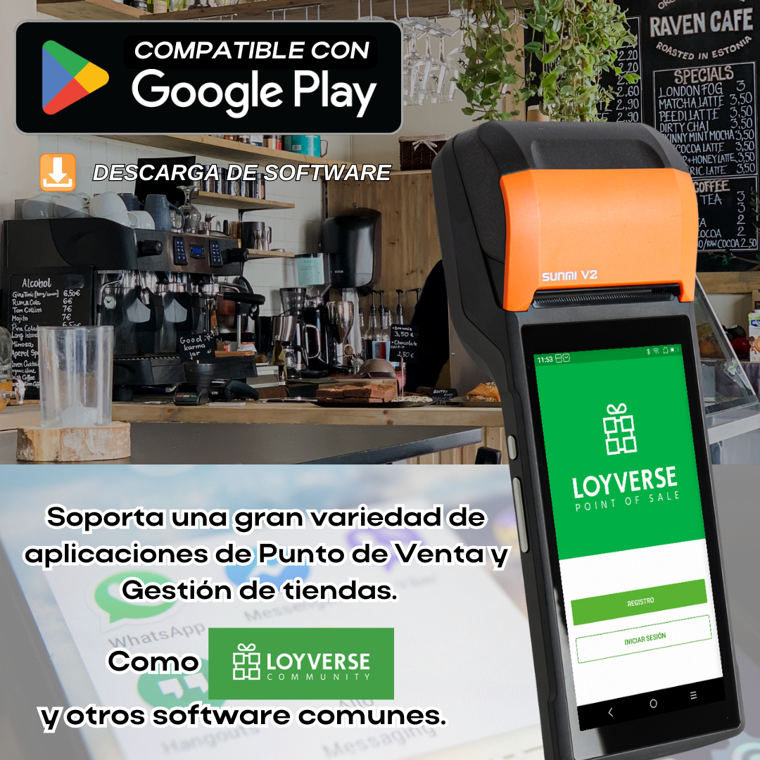 Punto de Venta  SUNMI V2s con Android 12 e Impresora de Recibos