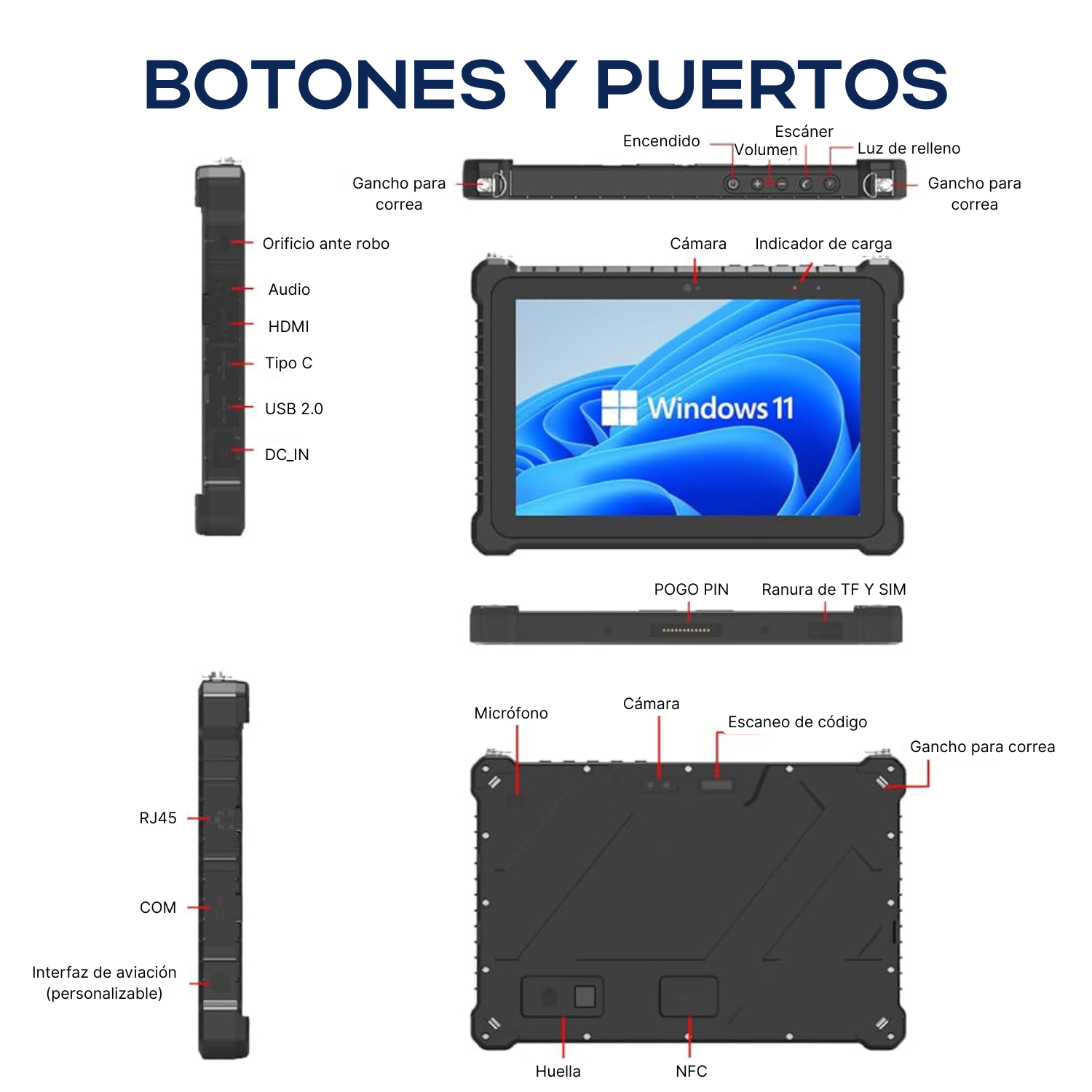 Tablet de uso rudo SP1012N - 10.1 Pulgadas Tablet Windows 11 a Prueba de Agua y Polvo