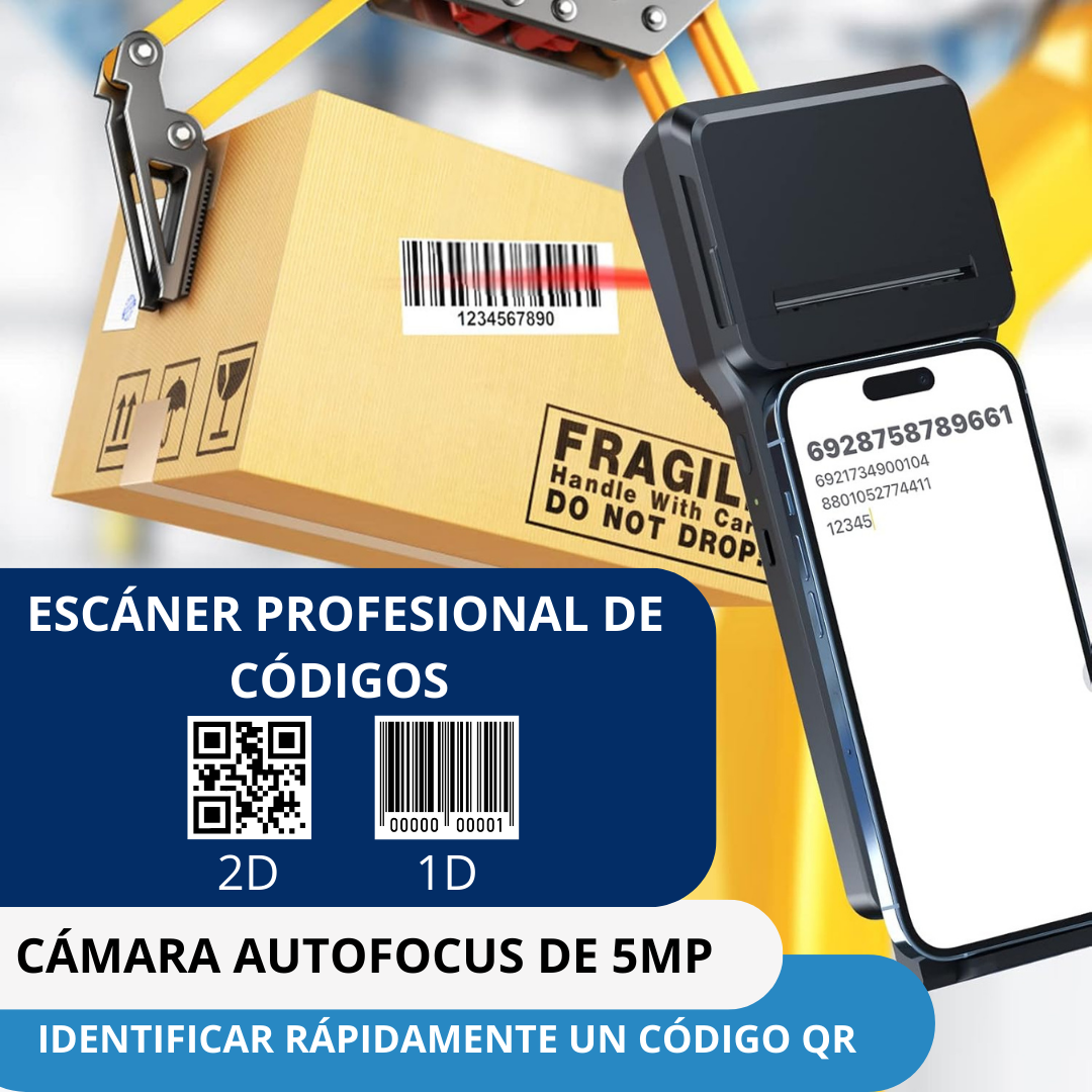 Punto de Venta Impresora Térmica Portátil XP-P1 y Escáner de Códigos de Barras 1D/2D