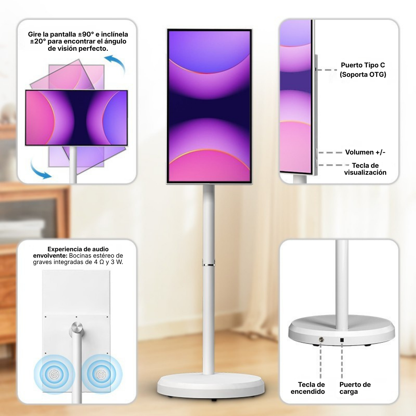 Smart TV Portátil Táctil Android de 21.5" con Soporte