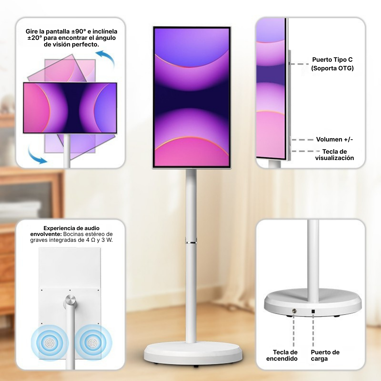 Smart TV Portátil Táctil Android de 21.5" con Soporte