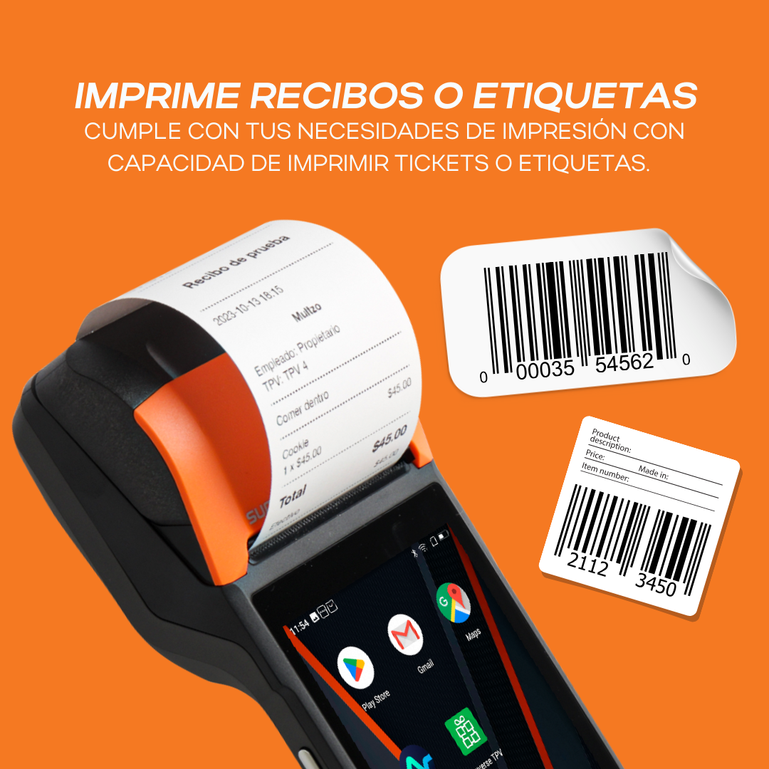 Punto de Venta  SUNMI V2 con Android 12 e Impresora de Recibos