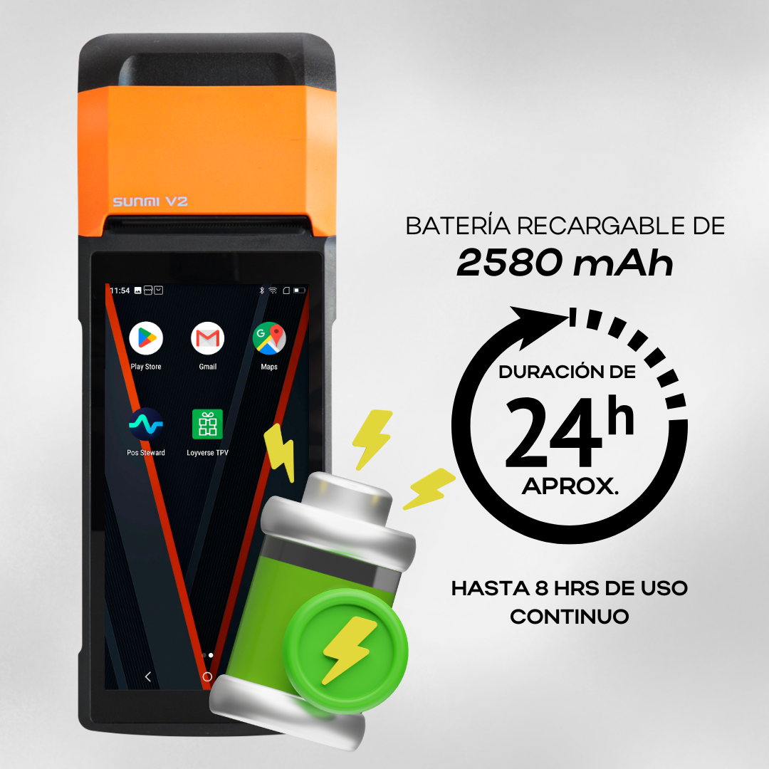 Punto de Venta  SUNMI V2s con Android 12 e Impresora de Recibos