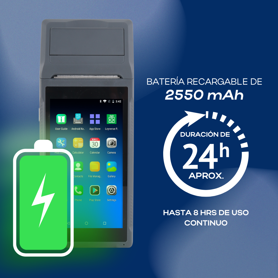 Punto de Venta Q2i Android 11 con Impresora Térmica de Alta Velocidad para Recibos de 58mm y Pantalla Táctil de 5.5'