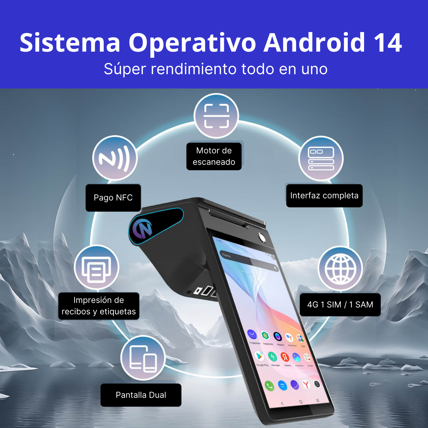 punto de venta android 14 pos impresora de recibos 