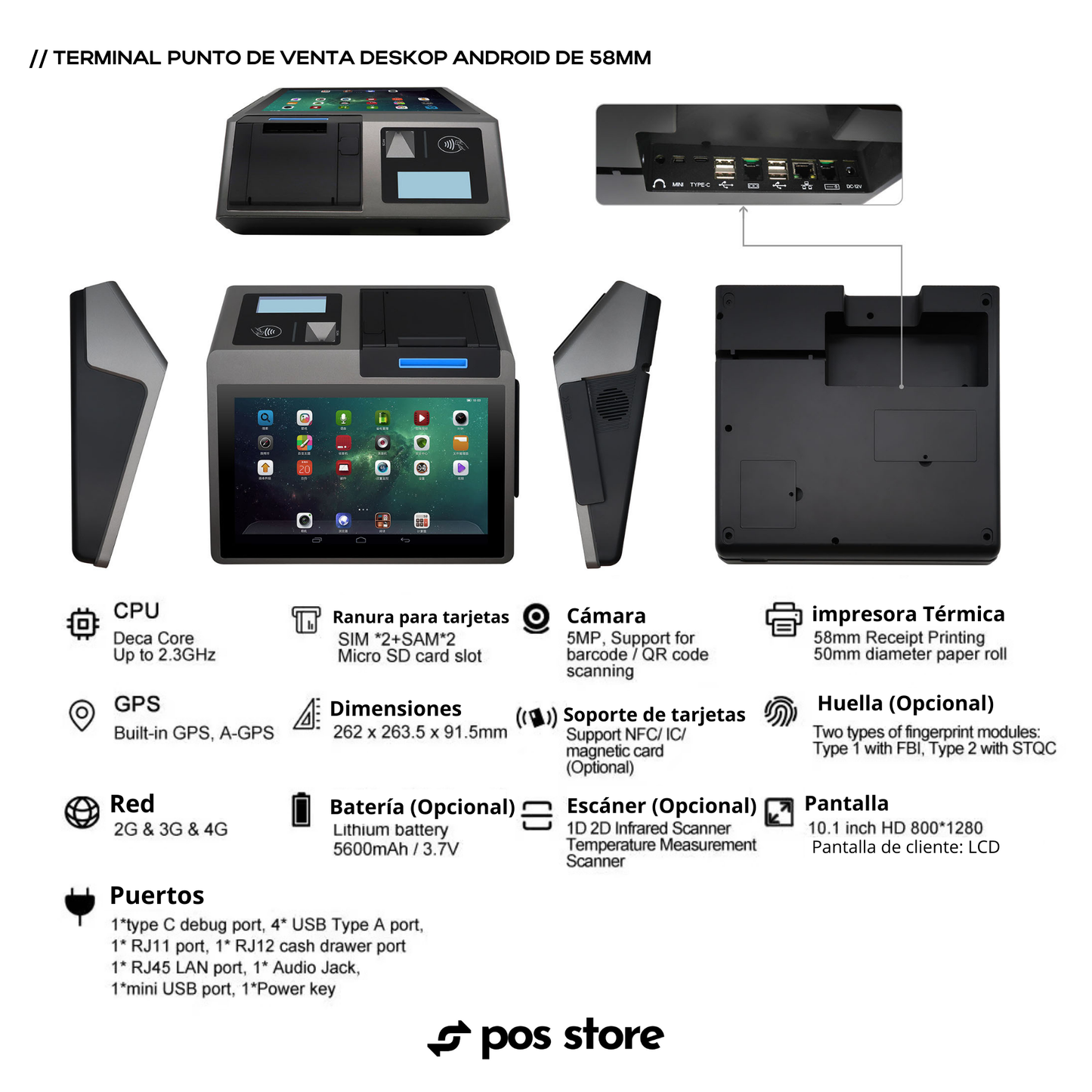 punto de venta android 11 terminal POS impresora de recibos de 58mm