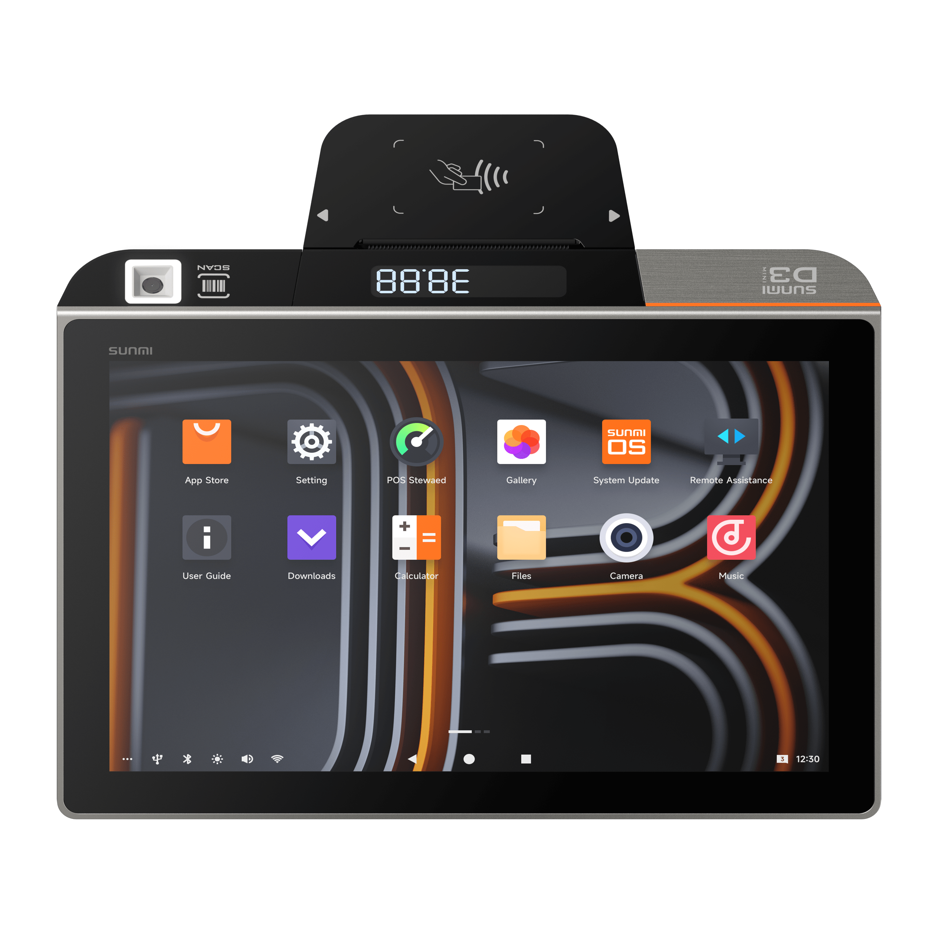 Fotografía del POS Android 13 Sunmi D3 Mini Pantalla Dual donde se destaca su pantalla e interfaz con sistema Android