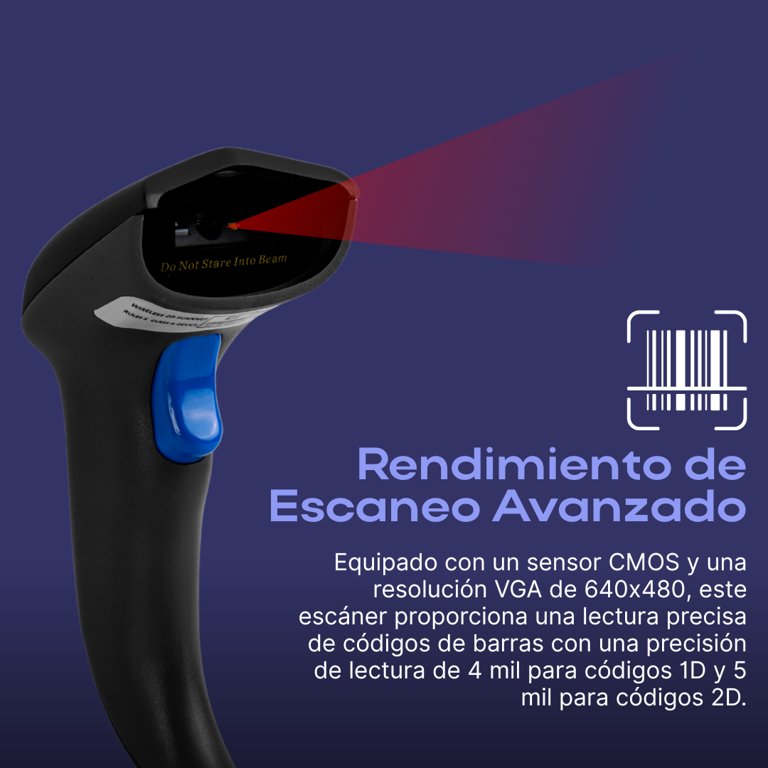 Escáner de Código de Barras 2D Inalámbrico y Bluetooth, Lectura de Códigos 1D y 2D