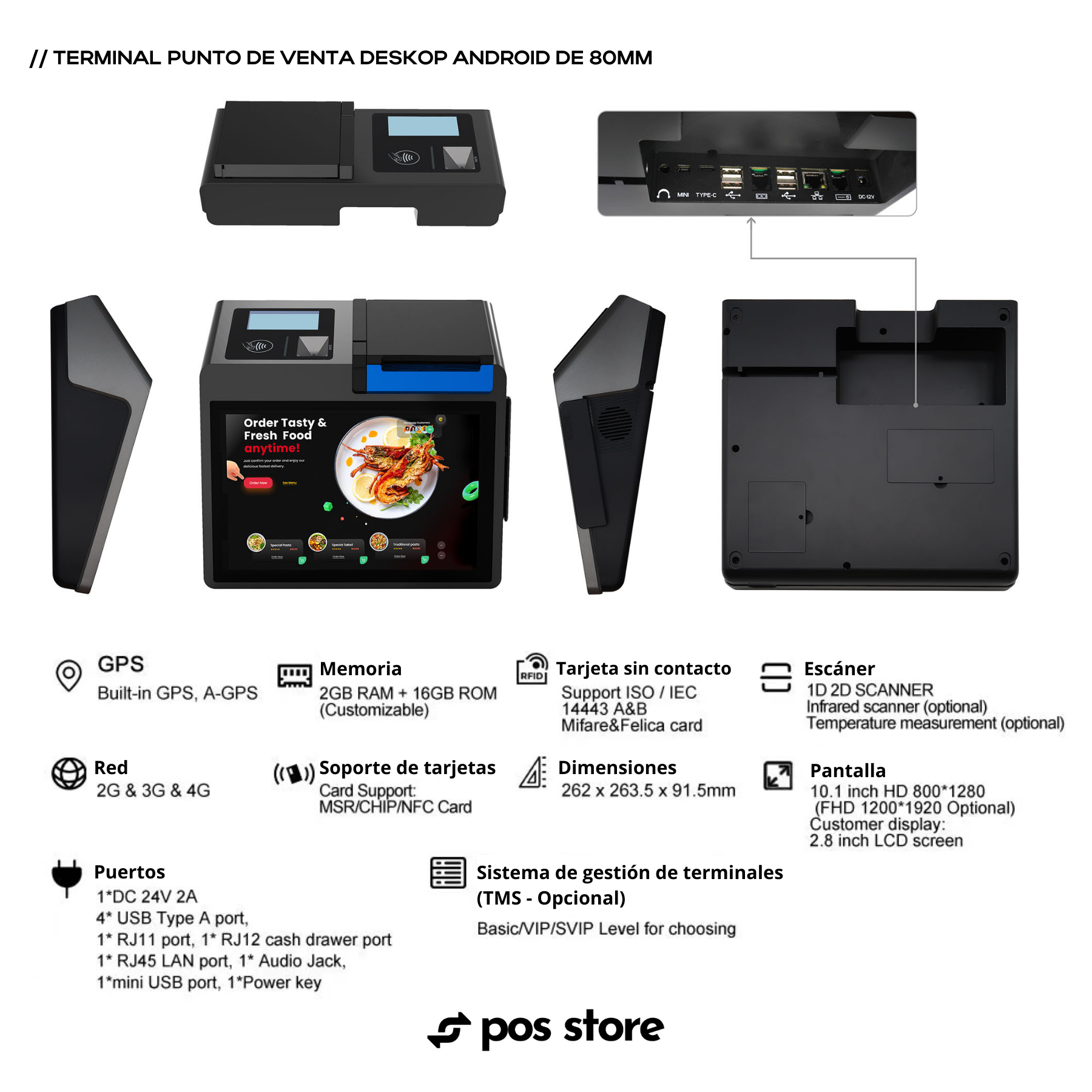 punto de venta android 11 terminal POS impresora de recibos de 80mm