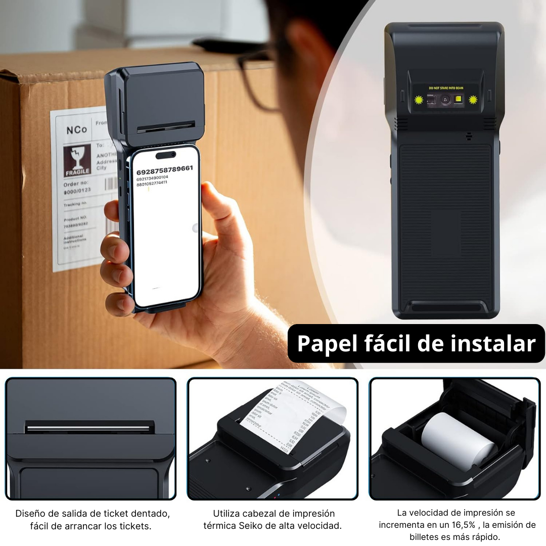 Punto de Venta Impresora Térmica Portátil XP-P1 y Escáner de Códigos de Barras 1D/2D