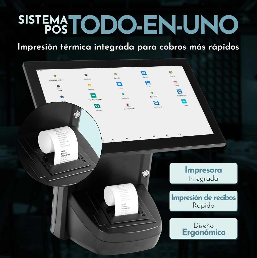 Punto de Venta Todo en Uno 15.6" — Windows 11, Core i5 e Impresora Térmica 58mm