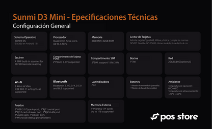 POS Android 13 Sunmi D3 Mini Pantalla Dual