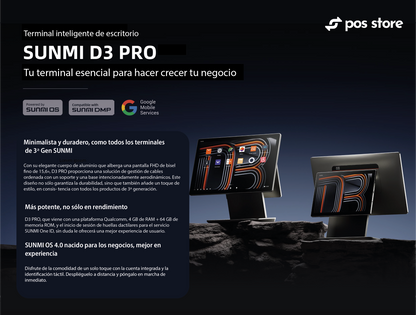 POS Android 13 Sunmi D3 Pro Pantalla Dual