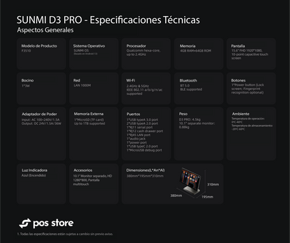 POS Android 13 Sunmi D3 Pro Pantalla Dual