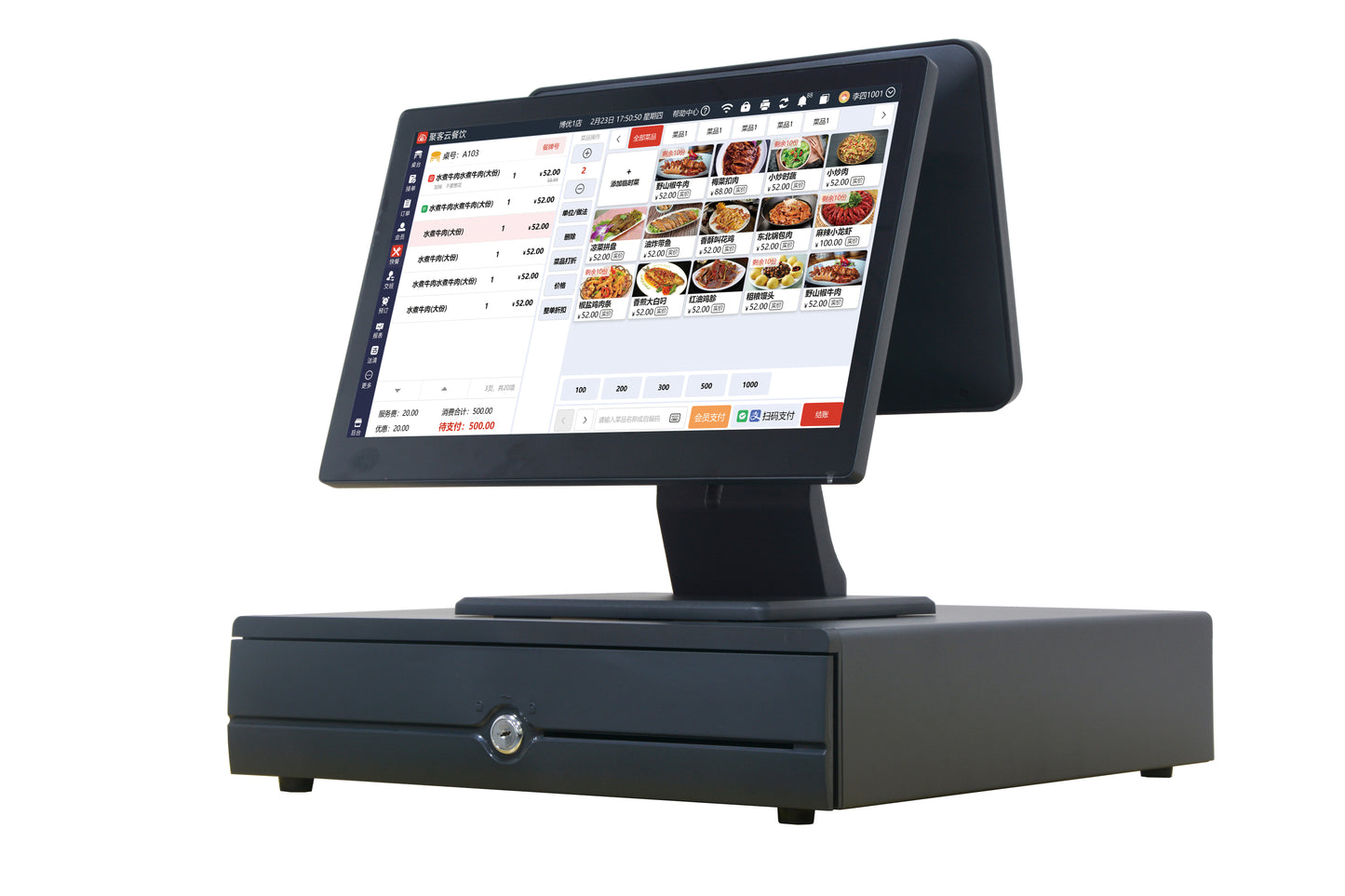 Punto de venta pantalla de 15.6 pulgadas y pantalla dual opcional de 13.3'' Android y Windows