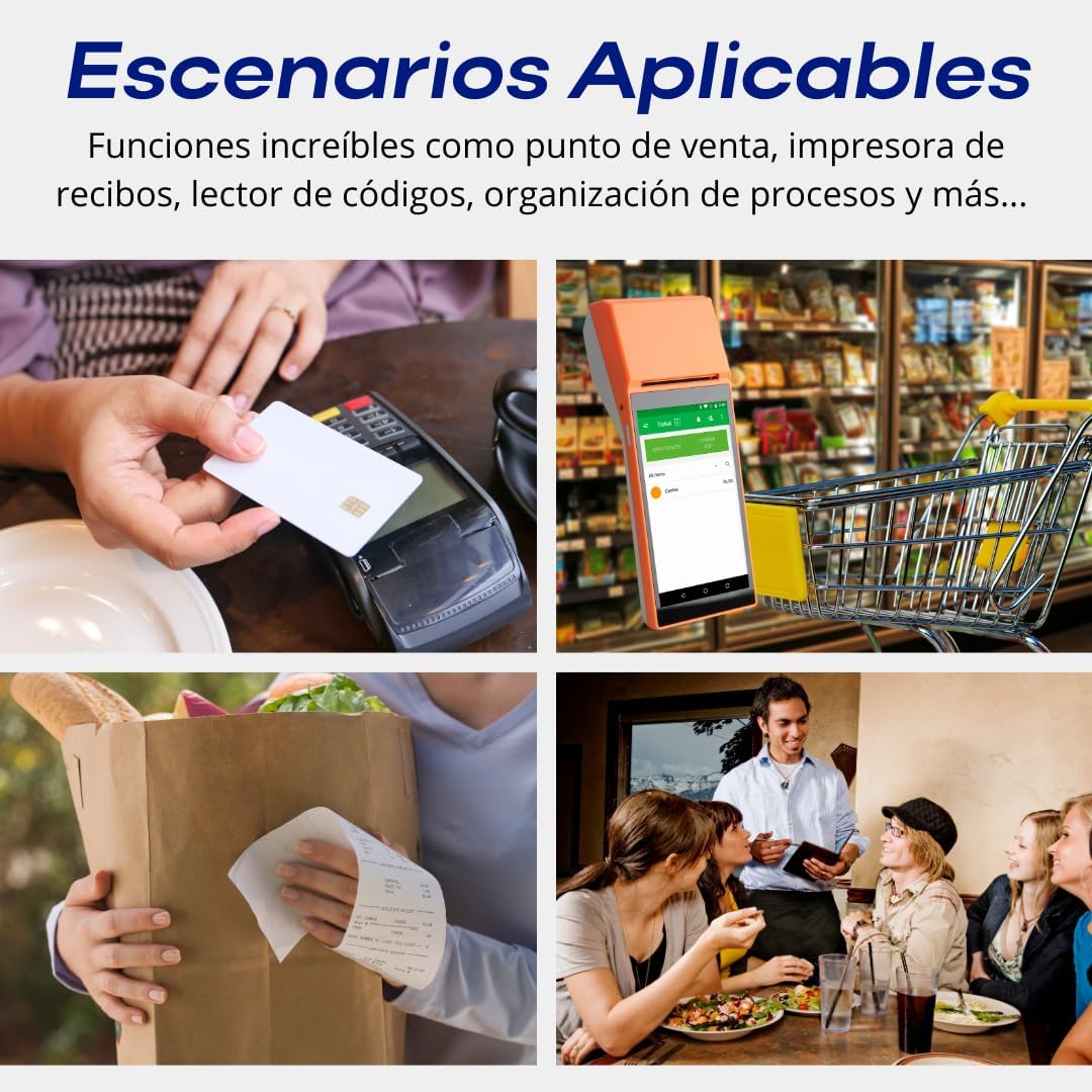 Punto de Venta Terminal Inalámbrico Scangle SP01 con Android 8.1 e Impresora de Recibos 58mm, Pantalla Touch 5.5” y Lector de Códigos 1D/2D/QR.