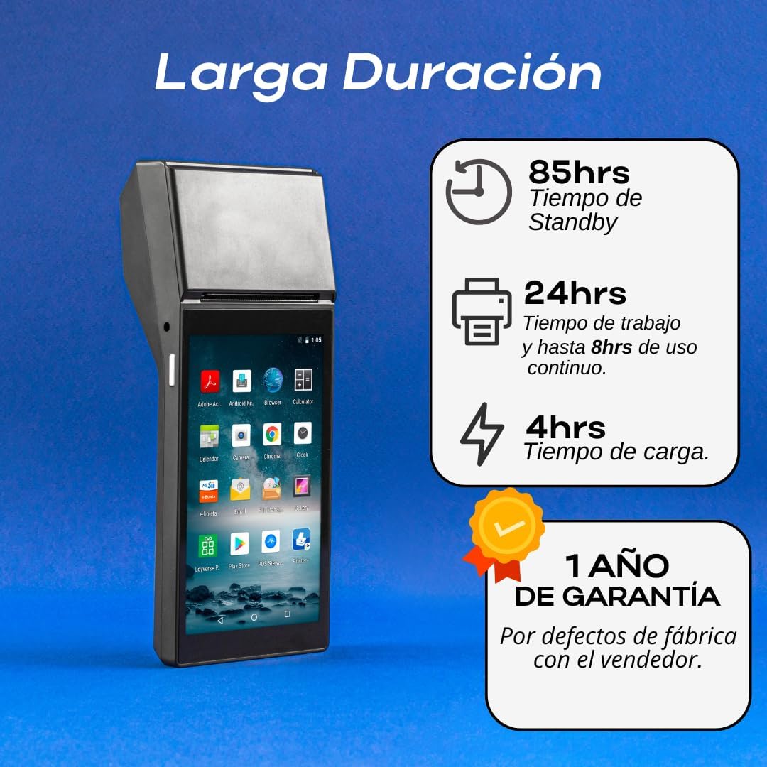 Punto de Venta Terminal Inalámbrico Scangle SP01 con Android 8.1 e Impresora de Recibos 58mm, Pantalla Touch 5.5” y Lector de Códigos 1D/2D/QR.